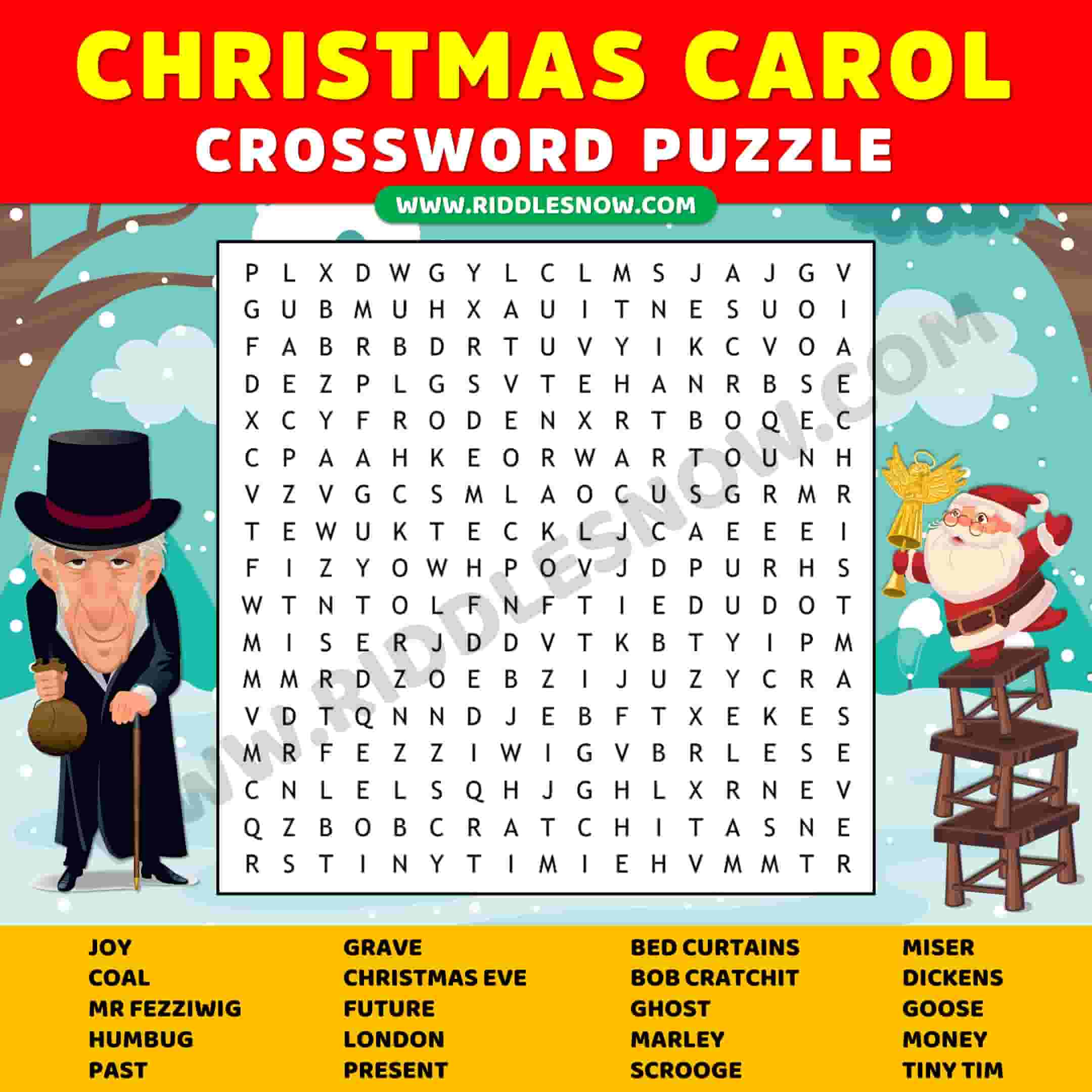 Christmas Carol Crossword Puzzle With Answer Key