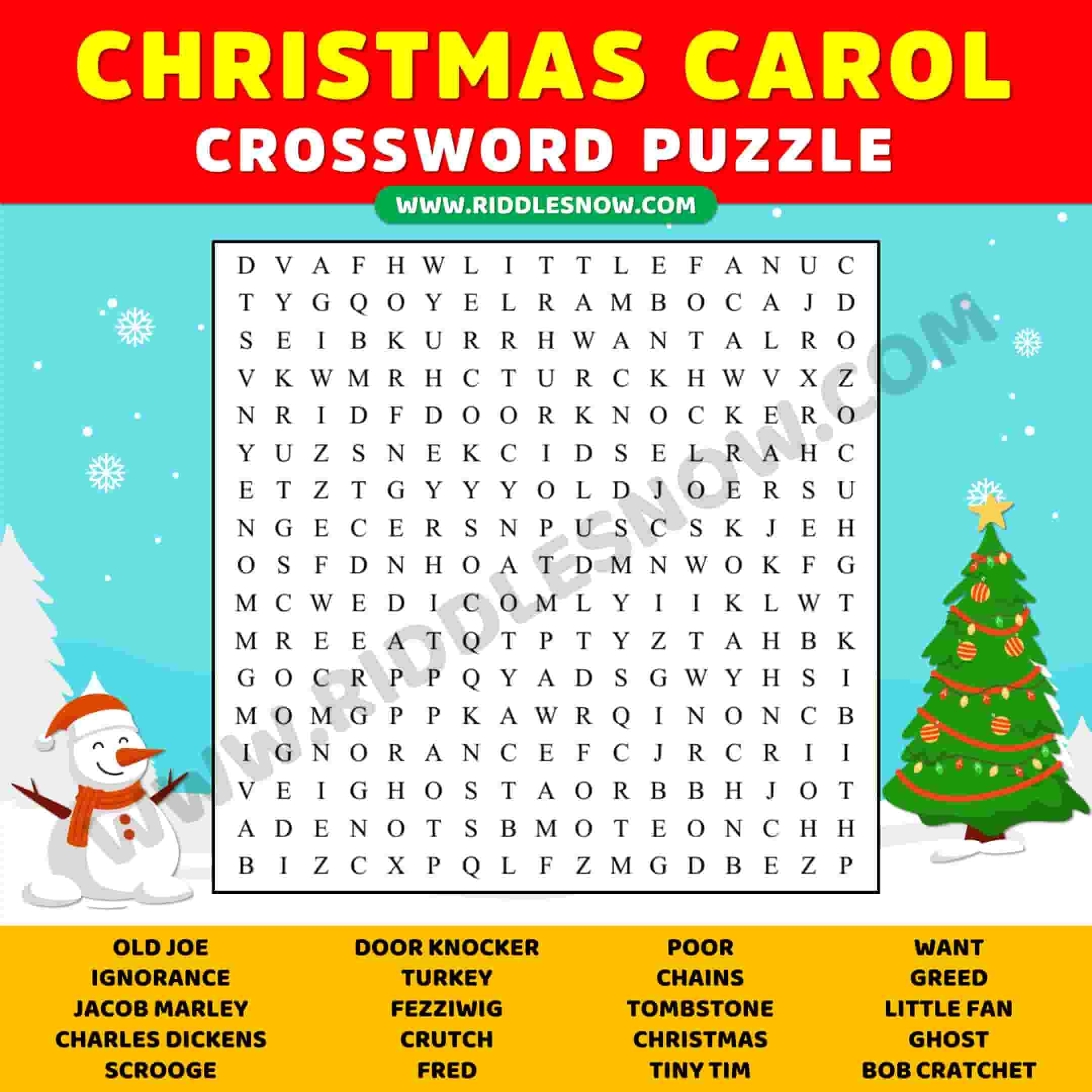 Christmas Carol Crossword Puzzles With solution